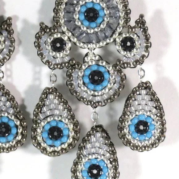 Silver blue chandelier earrings